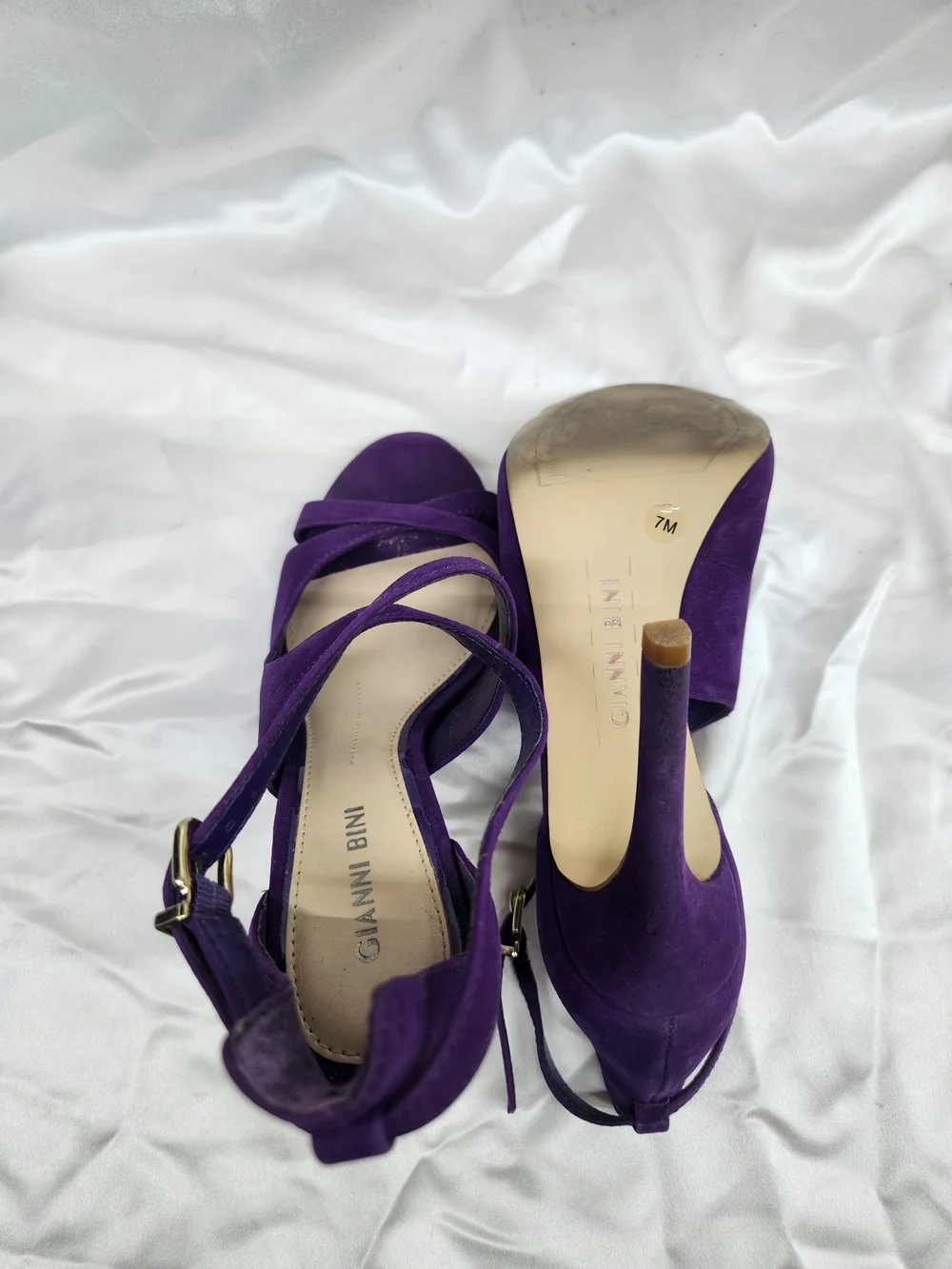 Gianni Bini Purple Suede Crisscross Ankle Strap Heels